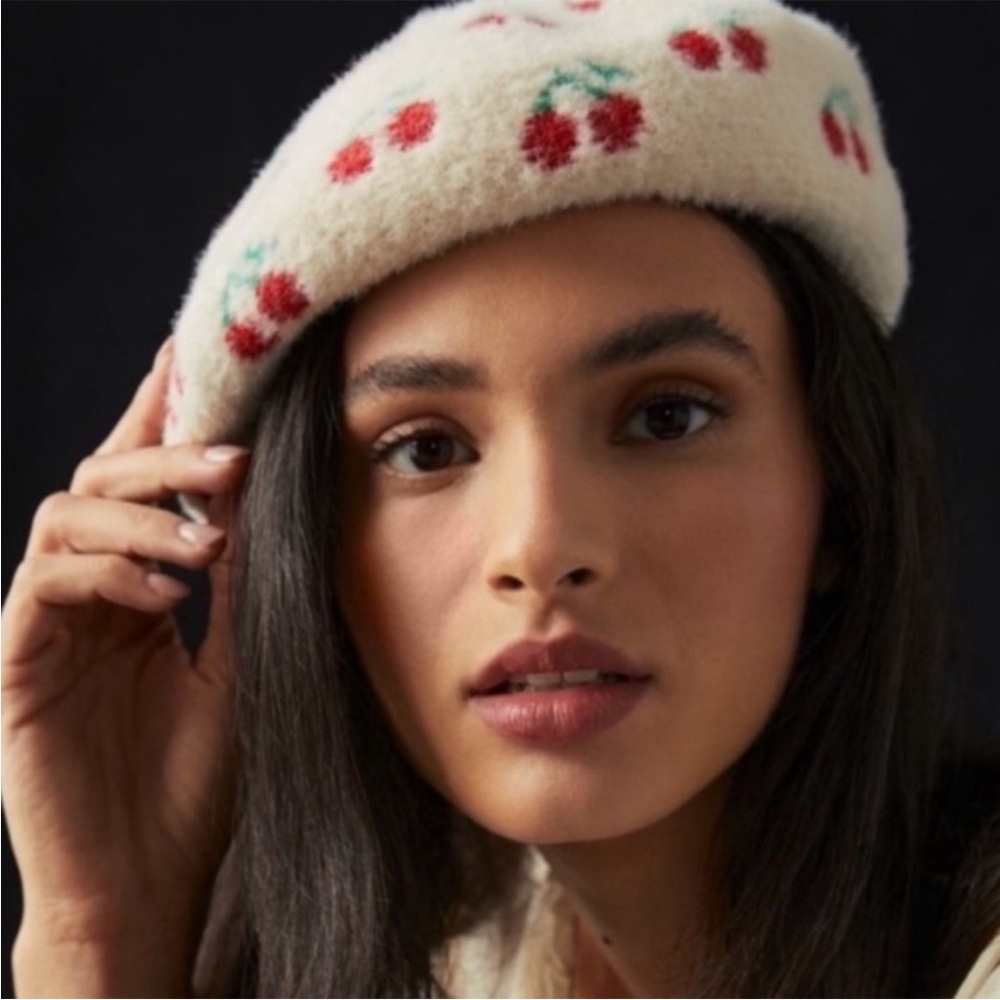 Anthropologie Cherry Beret French hat.